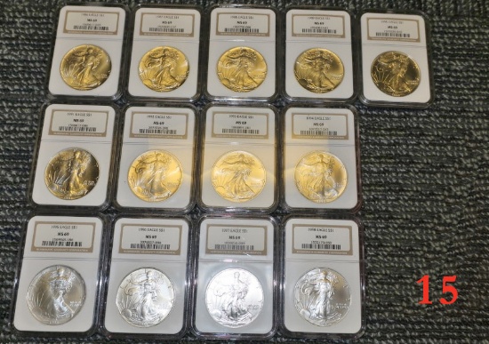 Lot of (13) US American Silver Eagles