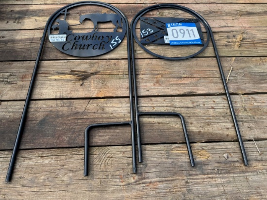 QTY (2) METAL YARD THEME SIGNS,