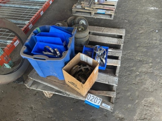 PALLET OF C-CLAMPS AND SHOP TIRES