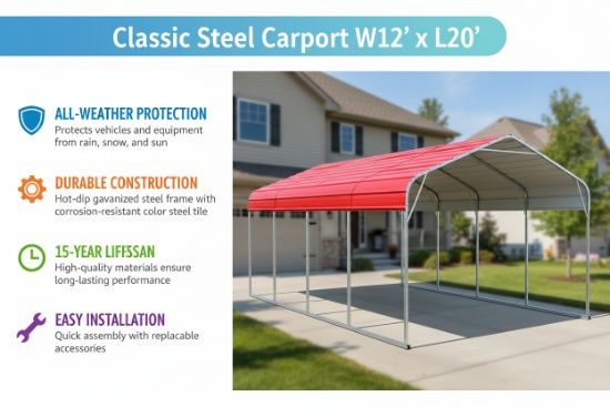 Unused Steel CarportM1220 (Location: Elkton, MD)