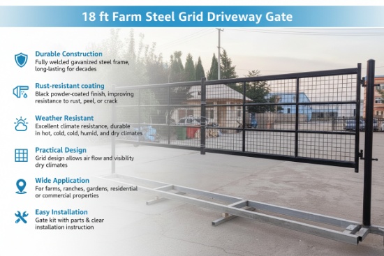 Unused Farm Metal Driveway Gate TM18. Grid iron gate 18' (Location: Elkton, MD)