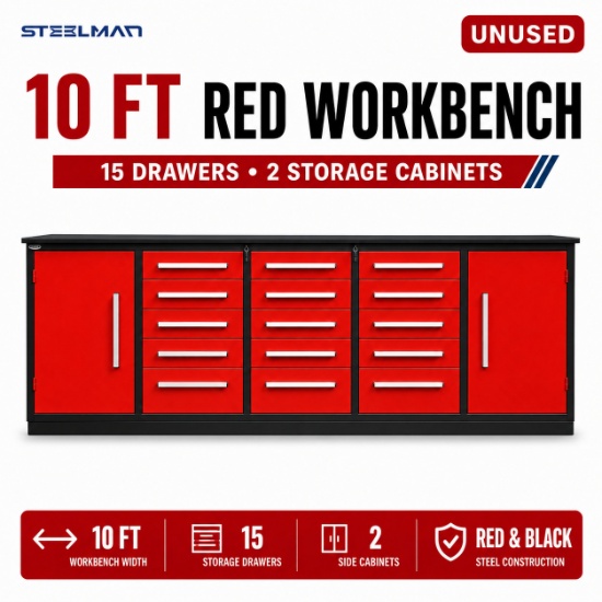 Unused Work Bench. 10FT-15D-2 Red