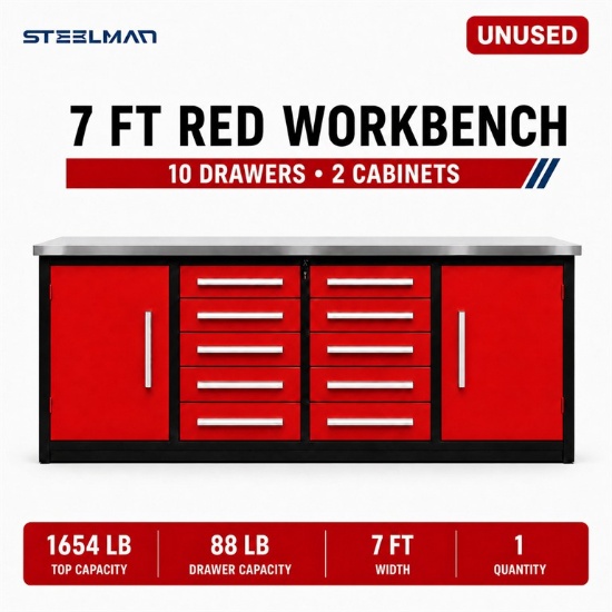 Unused Work Bench 7FT-10D-2 Red