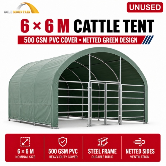 Unused Cattle Tent 20 ft ×20 ft 500gsm PVC With Net Green
