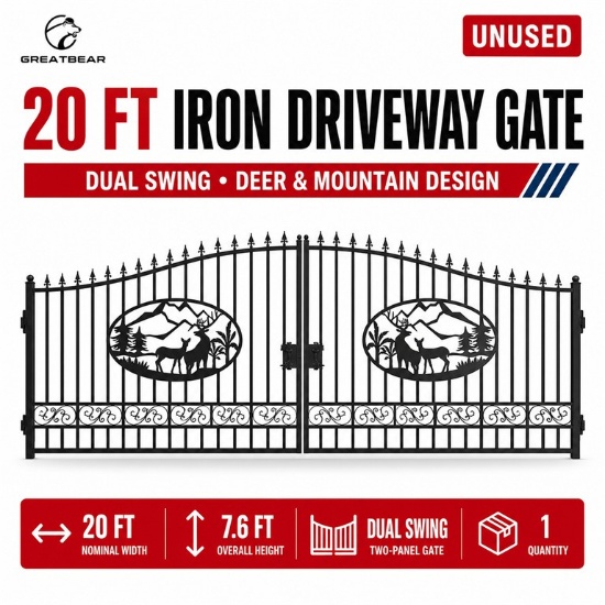 Unused Iron Gate 20' - Deer & Palm Deer Decor