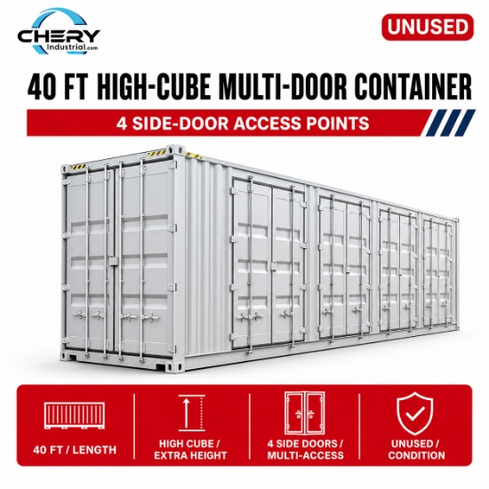 Unused High Cube Four Multi Doors Container 40' with Logo Grey