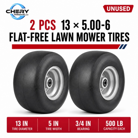 Unused 2pcs 13x5.00-6" Flat Free Lawn Mower tires