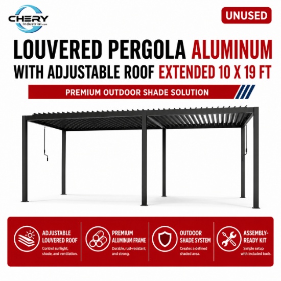 Unused Louvered Pergola Aluminum with Adjustable Roof Extended 10 x 19 ft