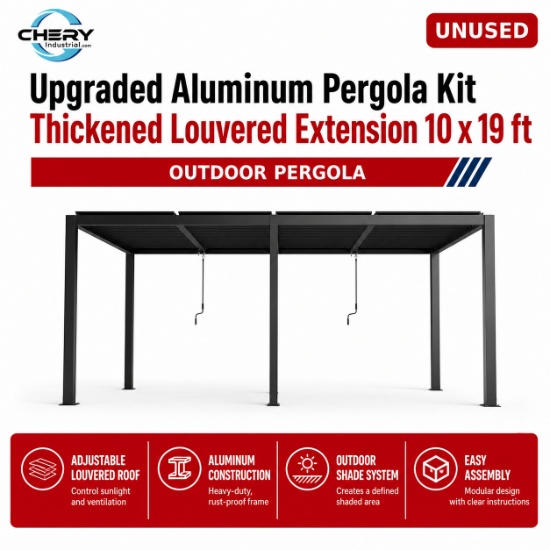 Unused Upgraded Aluminum Pergola Kit Thickened Louvered Extension 10 x 19 ft