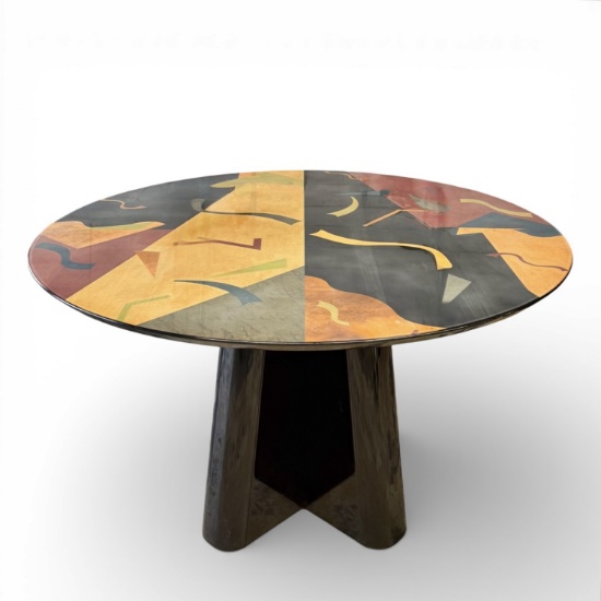 Italian Post-Modern Lacquer and Inlaid Dining Table; Manner of Benjamin Le