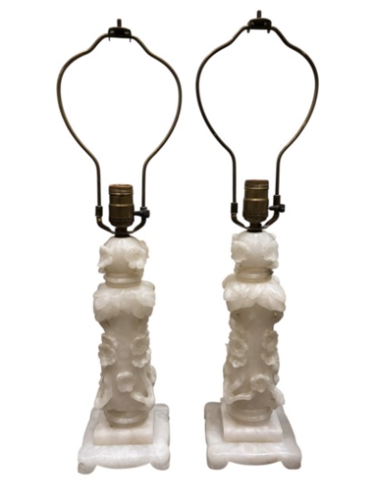 Pair of Carved Alabaster Table Lamps