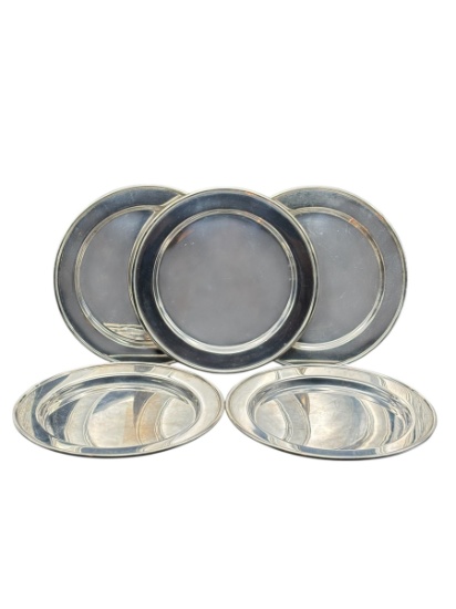 Set of Five Sterling Silver .925 Bread Plates