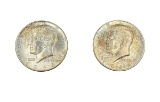 Two 1964 John F. Kennedy Silver Half Dollars