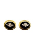 14K Gold Black Onyx and Diamond Earrings