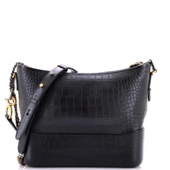 Chanel Gabrielle Hobo with Logo Handle Crocodile Embossed Calfskin Medium