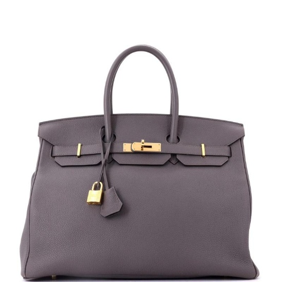 Hermes Birkin Handbag Grey Togo with Gold Hardware 35