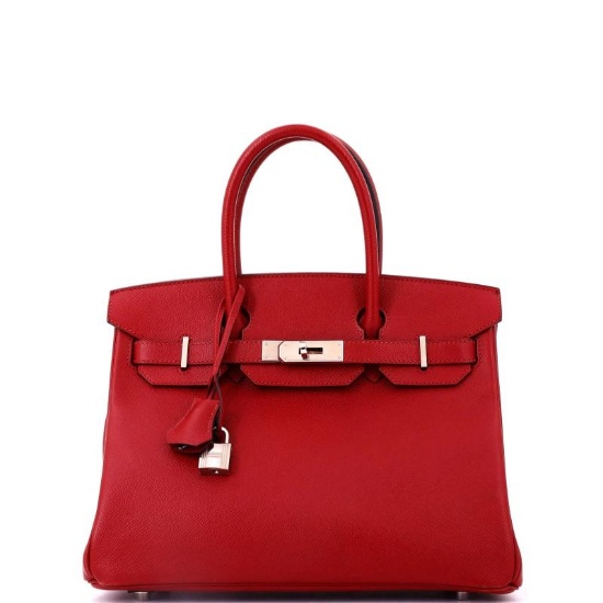 Hermes Birkin Handbag Red Epsom with Palladium Hardware 30