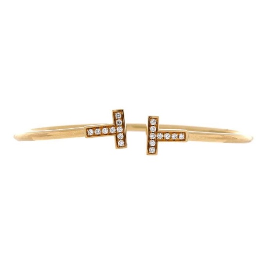 Tiffany & Co. T Wire Bracelet 18K Yellow Gold and Diamonds