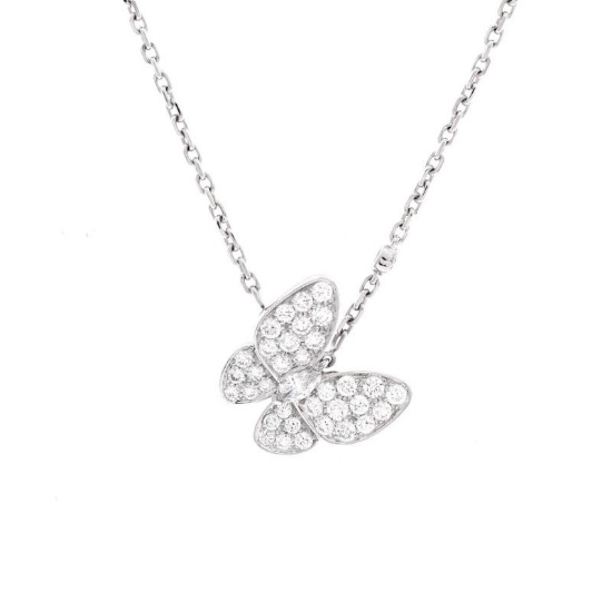 Van Cleef & Arpels Two Butterfly Pendant Necklace 18K White Gold and Diamonds