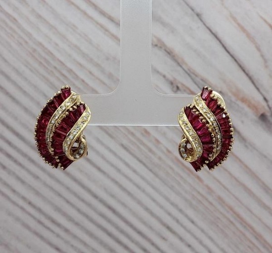 Ruby and Diamond Earrings In 18K Yellow Gold