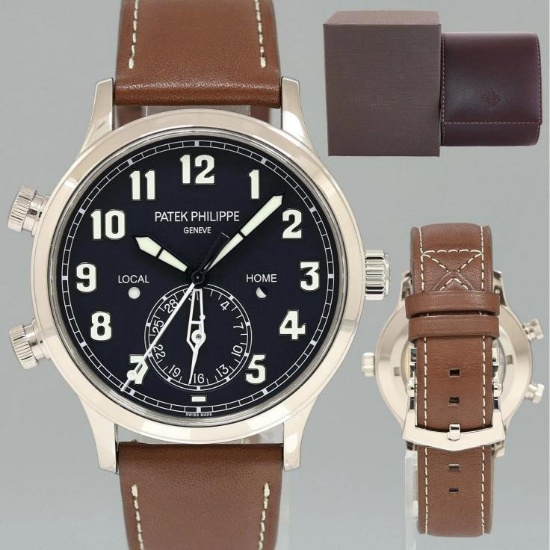 MINT 5524G Patek Philippe Blue Leather White Gold Travel Time 42mm Watch