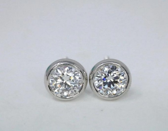 Tiffany & Co Peretti Plat .90ct VS1 Round Diamond By The Yard Stud Earrings