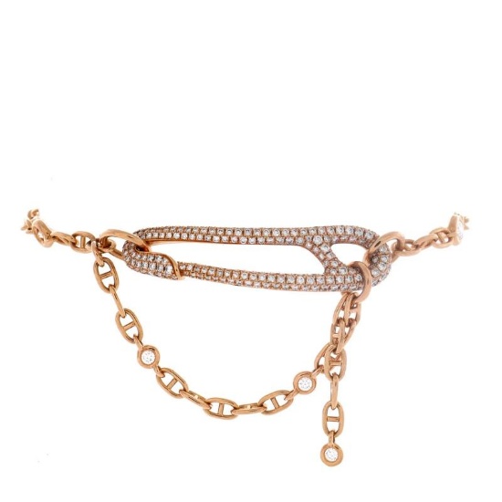 Hermes Chaine d'Ancre Punk Bracelet 18K Rose Gold with Pave Diamonds Medium