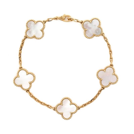 Van Cleef & Arpels Vintage Alhambra 5 Motifs Bracelet 18K Yellow Gold and Mother