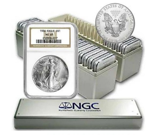 1986 - 2024 COMPLETE 40 COIN AMERICAN SILVER EAGLE SET NGC MS 69