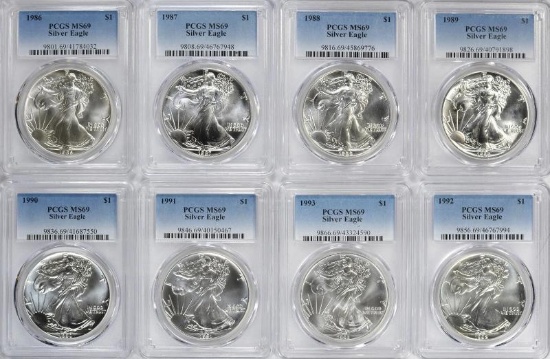 1986-2026 American Silver Eagles Complete 42 - Coin Set Each Graded PCGS MS69