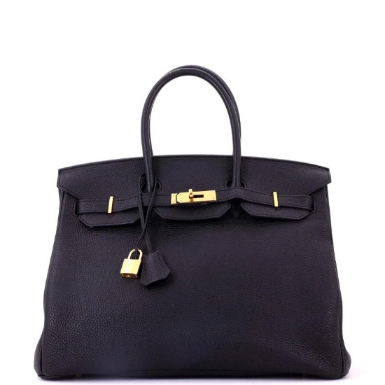 Hermes Birkin Handbag Black Togo with Gold Hardware 35