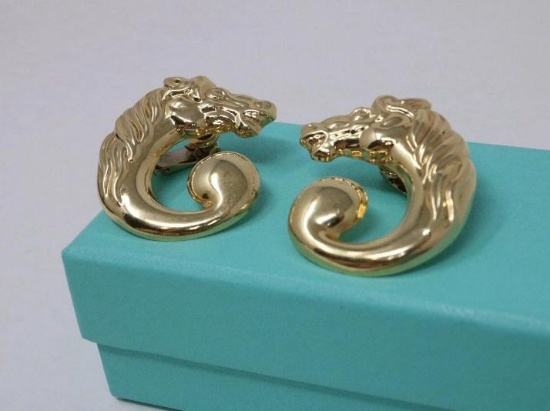 Bassani 14kt Italy Yellow Gold Horse Swirl Earrings Vintage