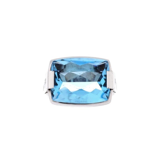 Bvlgari Metropolis Ring 18K White Gold and Blue Topaz