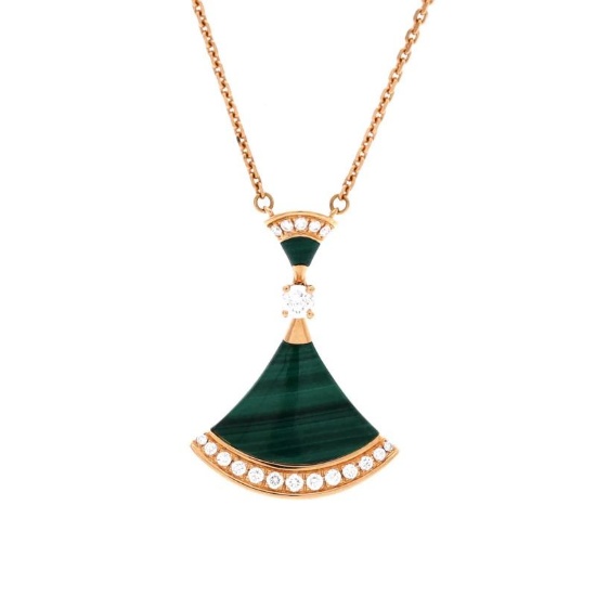Bvlgari Divas Dream Pendant Necklace 18K Rose Gold with Malachite and Diamonds