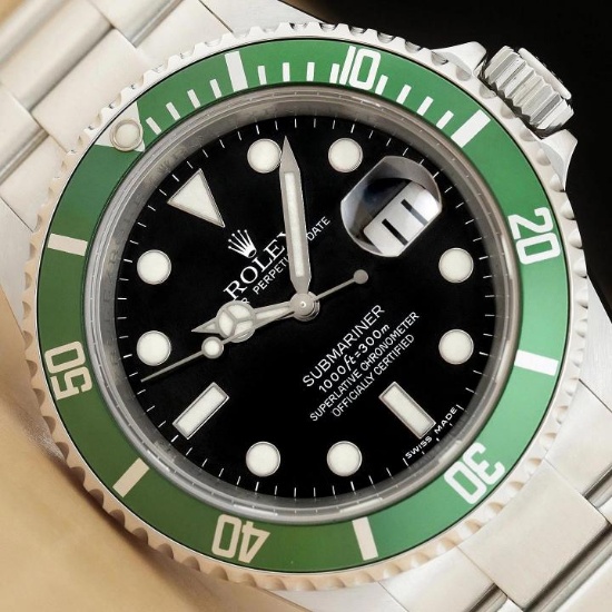 2009 CARD ROLEX SUBMARINER DATE 16610LV NO HOLES 40MM GREEN KERMIT STEEL WATCH