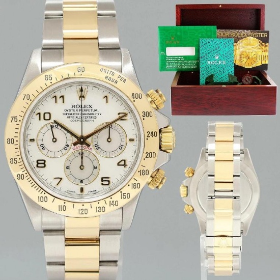 1999 MINT Rolex Daytona 16523 Zenith Two Tone Yellow Gold Mother of Pearl Watch