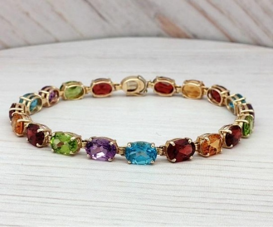 Multi-Stone Colorful Tennis Bracelet In 14k Yellow Gold.