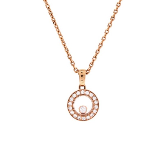 Chopard Happy Diamonds Round Pendant Necklace 18K Rose Gold with Diamonds and 1