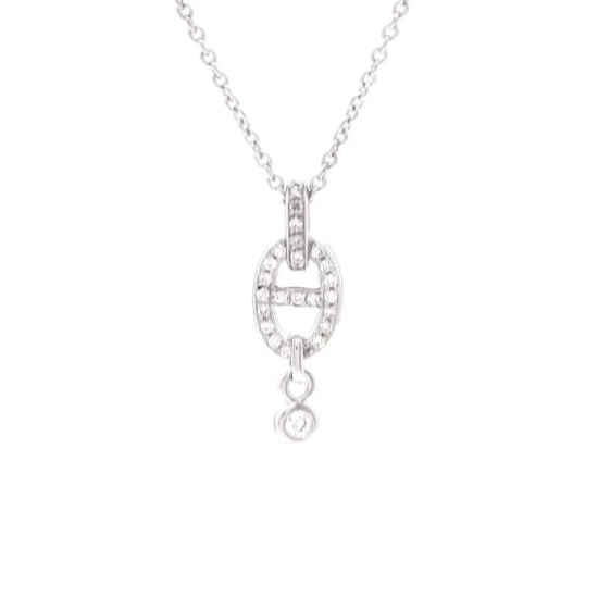 Hermes Chaine d'Ancre Enchainee Pendant Necklace 18K White Gold and Pave