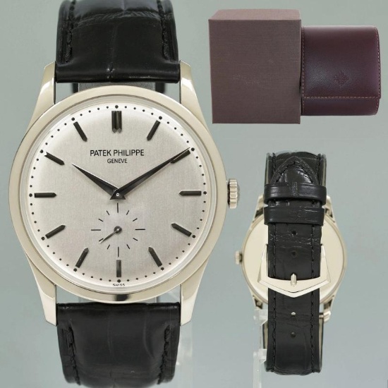 MINT Patek Philippe 5196G 37mm White Gold Calatrava Black Leather Watch Box