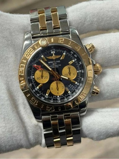 Breitling Chronomat 44GMT 2016 Complete 18K YG Two Tone Black Dial Auto Men 44mm
