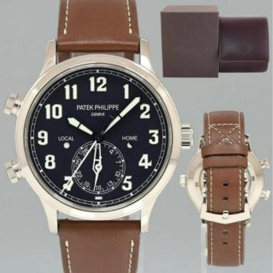 MINT 5524G Patek Philippe Blue Leather White Gold Travel Time 42mm Watch