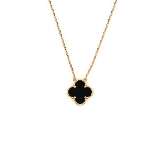 Van Cleef & Arpels Vintage Alhambra Pendant Necklace 18K Yellow Gold and Onyx
