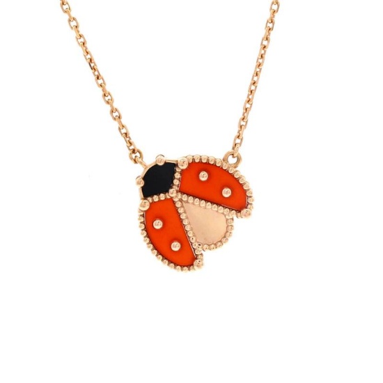 Van Cleef & Arpels Lucky Spring Open Wings Ladybug Pendant Necklace 18K Rose