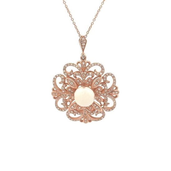 Vintage Effy Jewelry Diamond and Opal Necklace In 14K Rose Gold