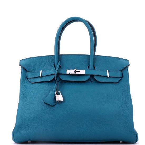 Hermes Birkin Handbag Blue Clemence with Palladium Hardware 35