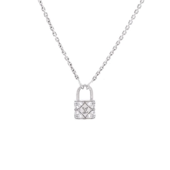 Louis Vuitton Lock Pendant Necklace 18K White Gold with Pave Diamonds Mini