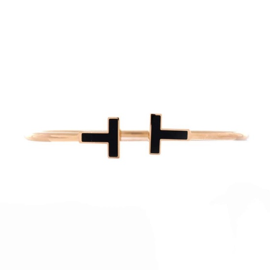 Tiffany & Co. T Wire Bracelet 18K Rose Gold with Onyx