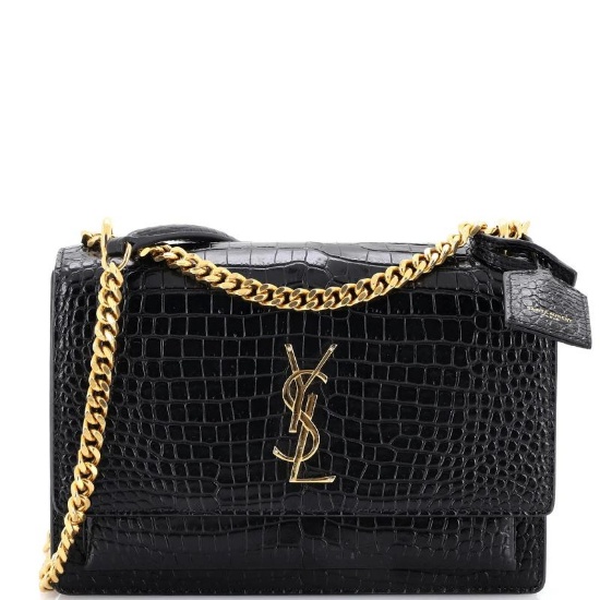 Saint Laurent Sunset Crossbody Bag Crocodile Embossed Leather Medium