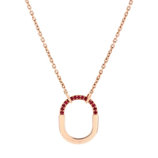 Tiffany & Co. Lock Motif Pendant Necklace 18K Rose Gold with Pink Sapphires